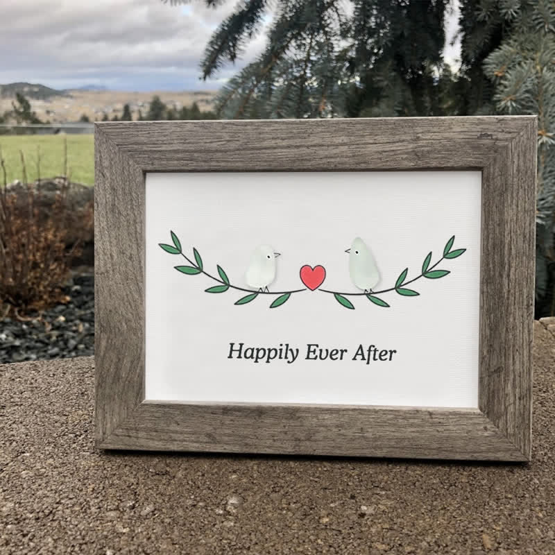 Happily Ever After Lovebirds Sea Glass Framed Art - image 0