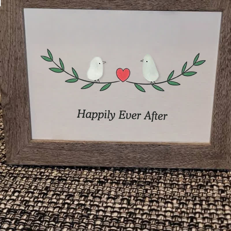 Happily Ever After Lovebirds Sea Glass Framed Art - image 9