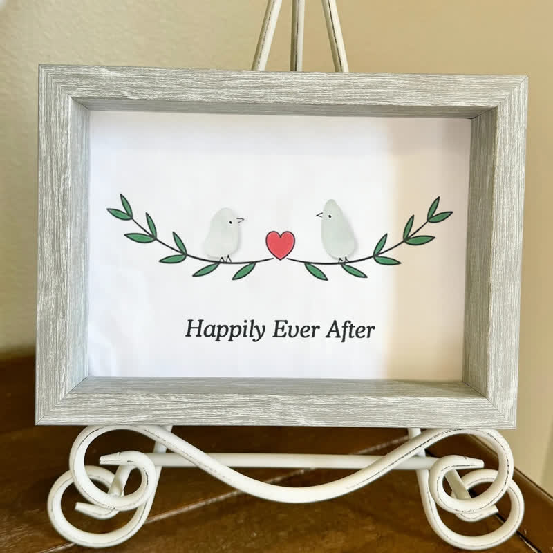Happily Ever After Lovebirds Sea Glass Framed Art - image 2
