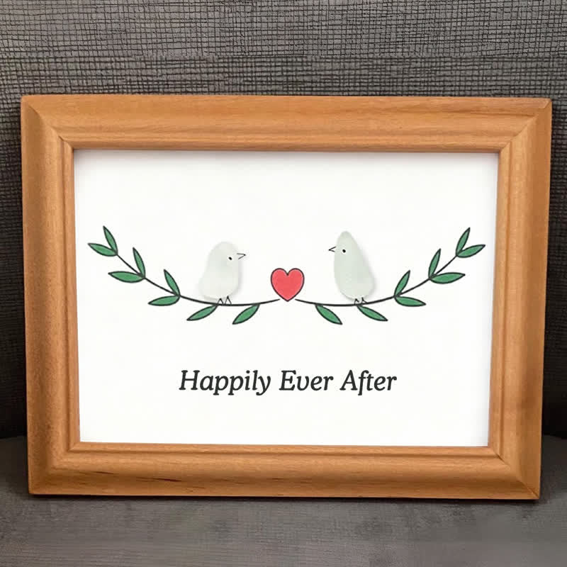 Happily Ever After Lovebirds Sea Glass Framed Art - image 7