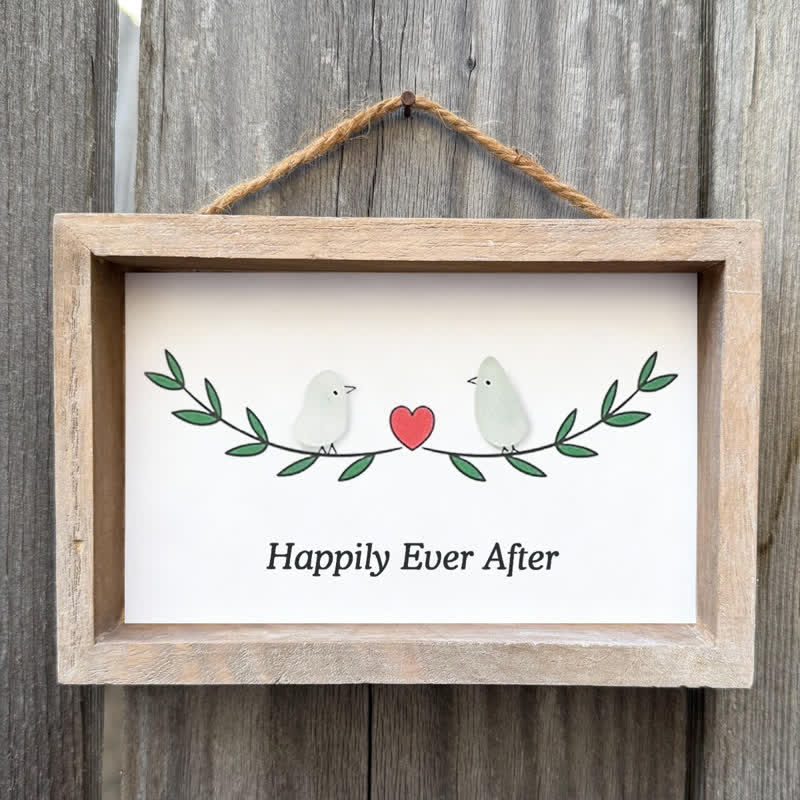 Happily Ever After Lovebirds Sea Glass Framed Art - image 3