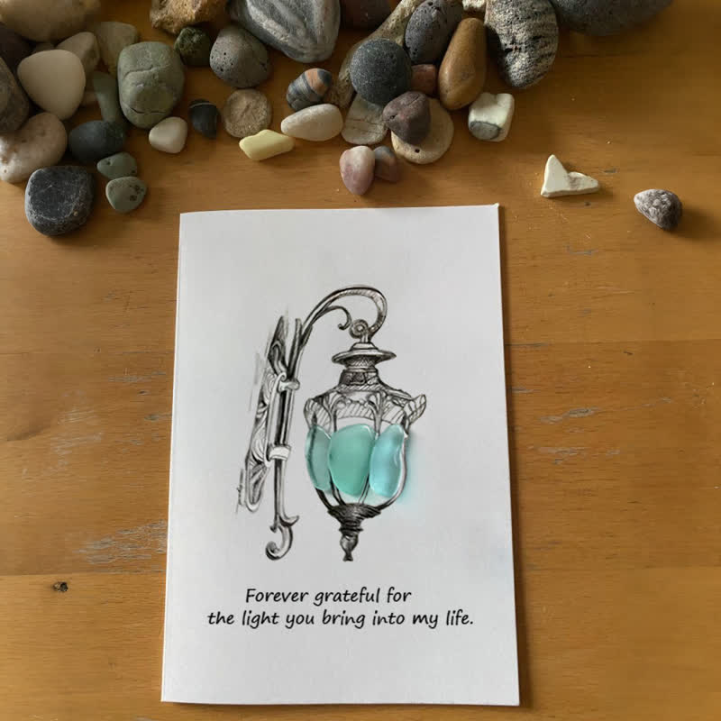 Grateful For The Light You Bring Into My Life Sea Glass Framed Art - Seaglass Card - 8" X 6" - image 1