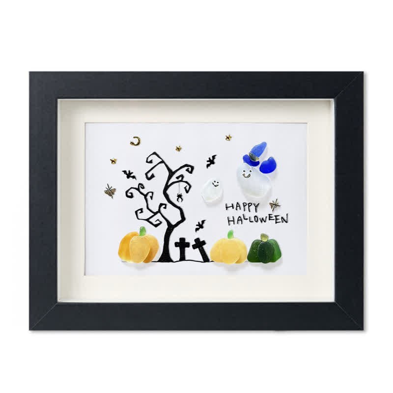 Happy Halloween Ghost And Pumpkin Sea Glass Framed Art - Black - 6" X 8" - image 14