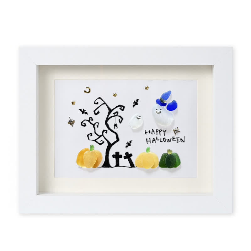 Happy Halloween Ghost And Pumpkin Sea Glass Framed Art - White - 6" X 8" - image 15