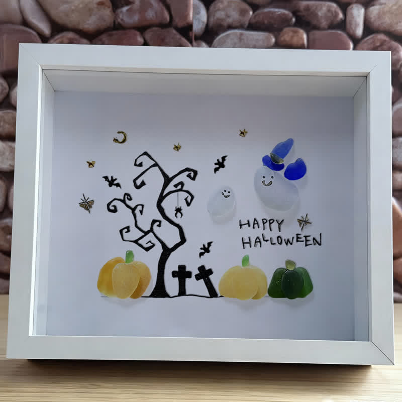 Happy Halloween Ghost And Pumpkin Sea Glass Framed Art - image 11