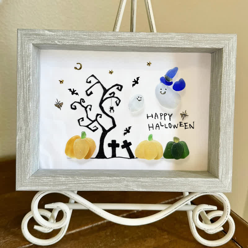 Happy Halloween Ghost And Pumpkin Sea Glass Framed Art - image 8