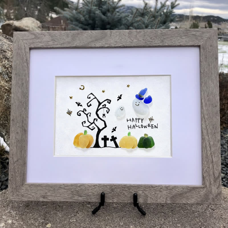 Happy Halloween Ghost And Pumpkin Sea Glass Framed Art - image 10