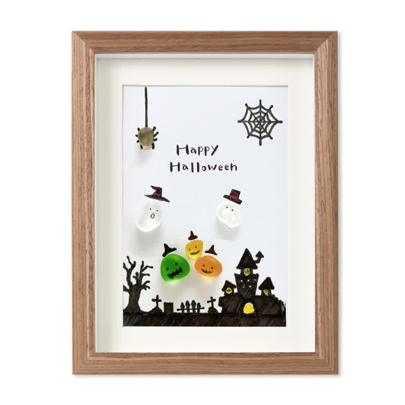 Ghost Happy Halloween Sea Glass Framed Art - Walnut Brown - 8" X 6" - image 8