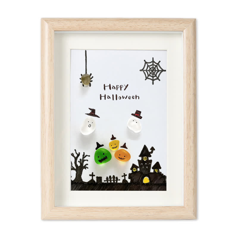 Ghost Happy Halloween Sea Glass Framed Art - Oak - 8" X 6" - image 7
