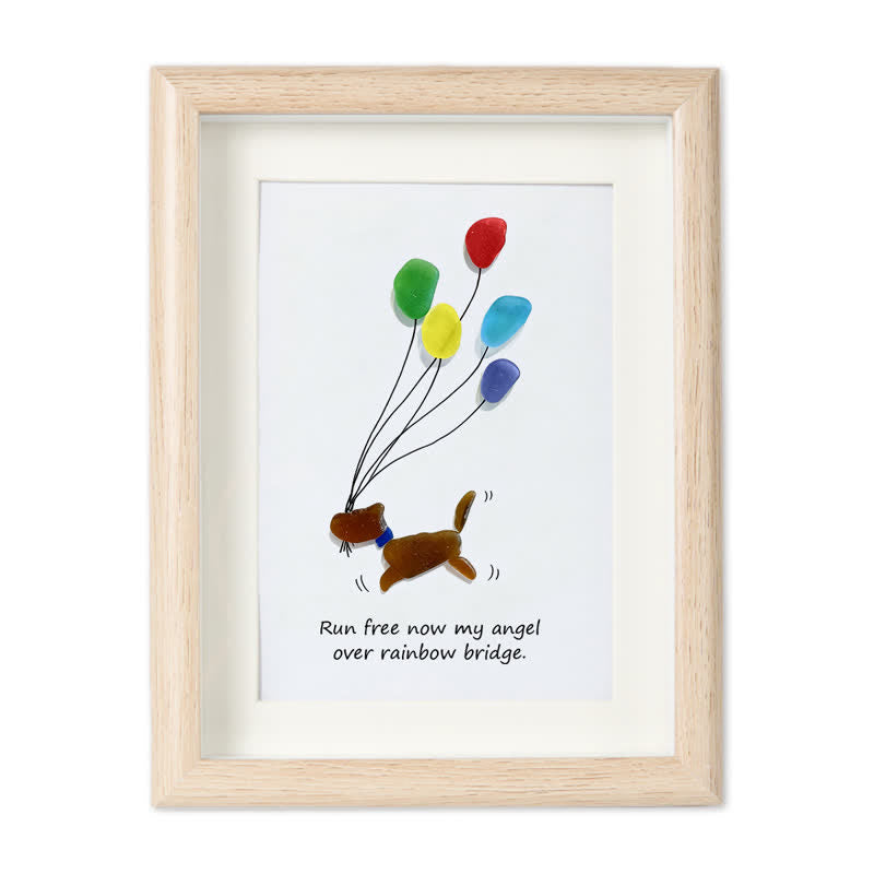 Run Free Now My Angel Dog Memorial Sea Glass Framed Art - Oak - 8" X 6" - image 9