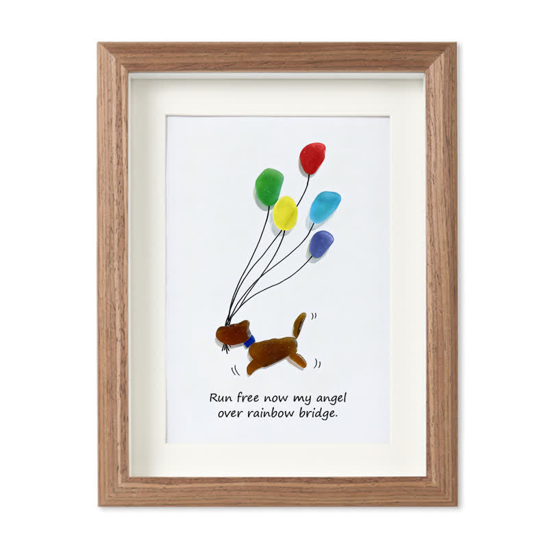 Run Free Now My Angel Dog Memorial Sea Glass Framed Art - Walnut Brown - 8" X 6" - image 10