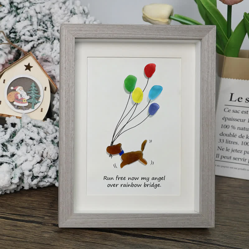 Run Free Now My Angel Dog Memorial Sea Glass Framed Art - image 0