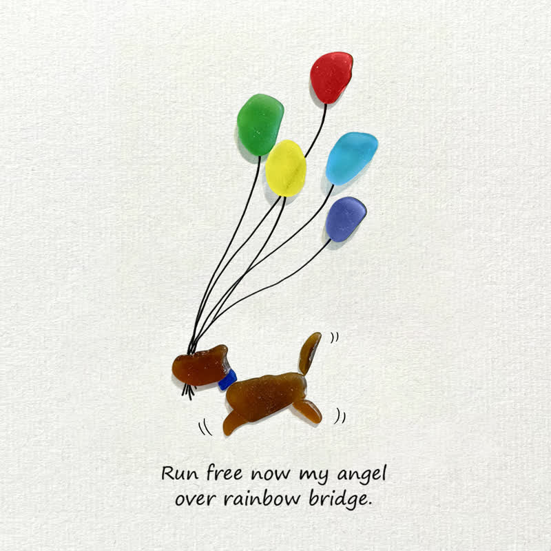 Run Free Now My Angel Dog Memorial Sea Glass Framed Art - Seaglass Card - 8" X 6" - image 1