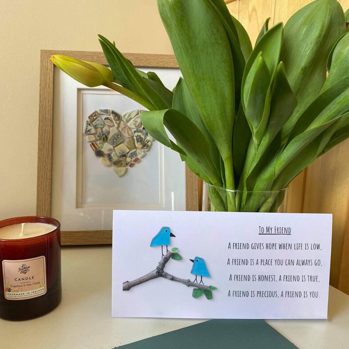 Friendship Poem To My Friend Sea Glass Framed Art - Seaglass Card - 6" X 8" - image 1