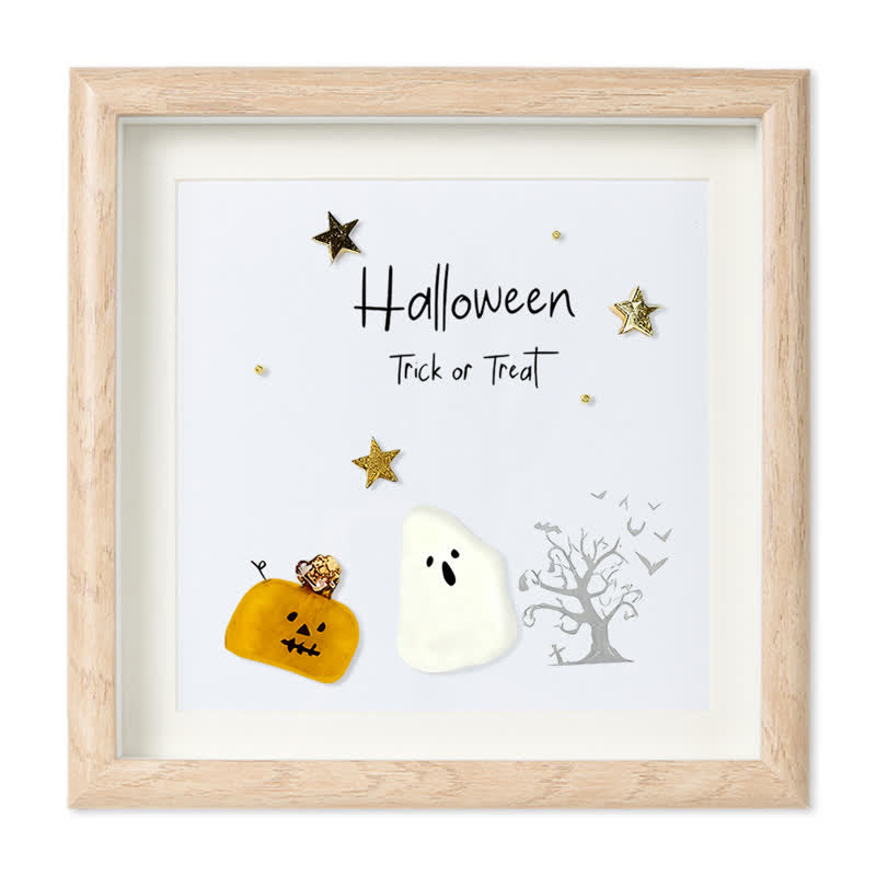 Halloween Trick Or Treat Sea Glass Framed Art - Oak - 8" X 8" - image 6