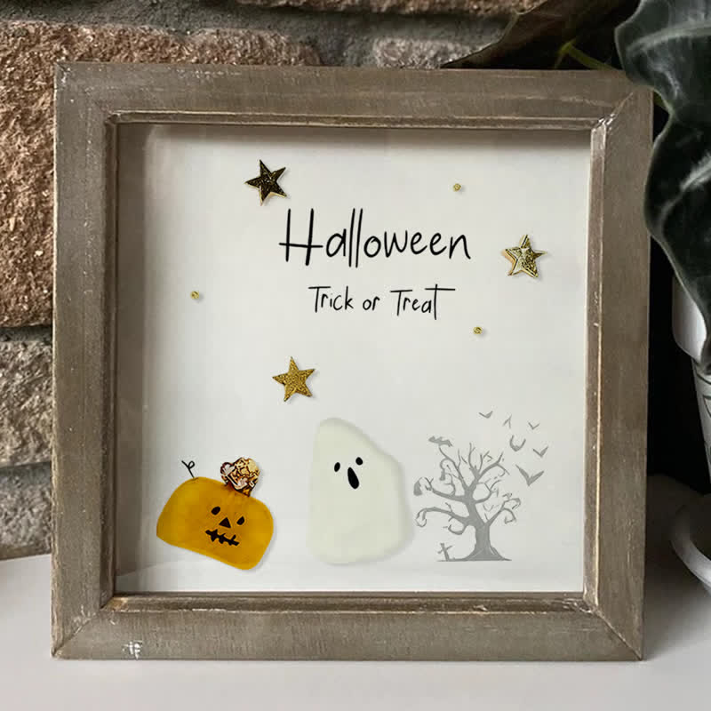 Halloween Trick Or Treat Sea Glass Framed Art - image 0