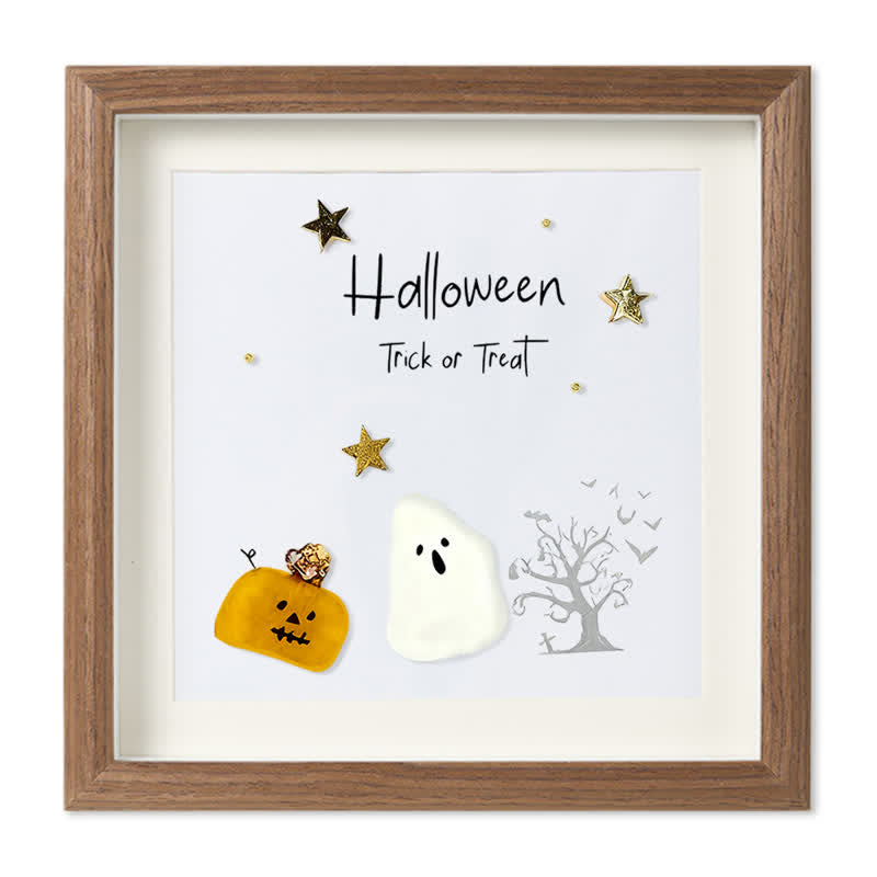 Halloween Trick Or Treat Sea Glass Framed Art - Walnut Brown - 8" X 8" - image 7