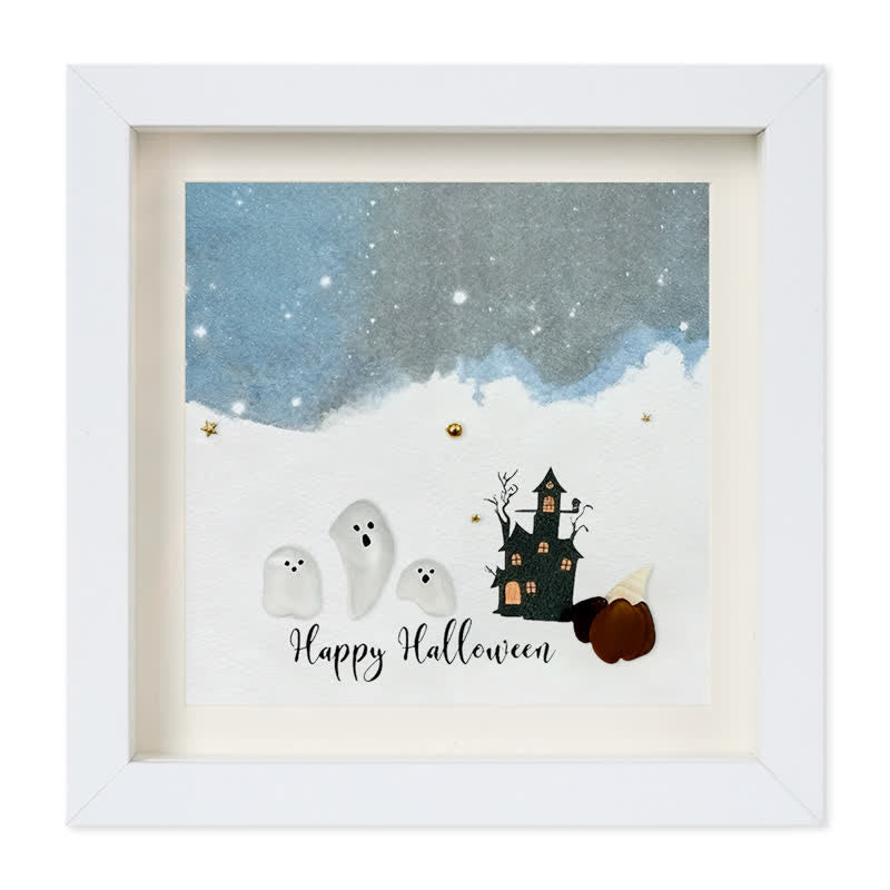 Halloween Ghost House Sea Glass Framed Art - White - 8" X 8" - image 9