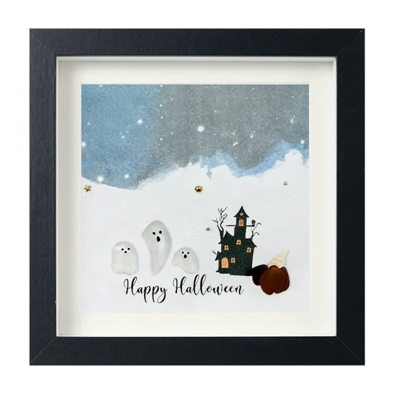 Halloween Ghost House Sea Glass Framed Art - Black - 8" X 8" - image 8