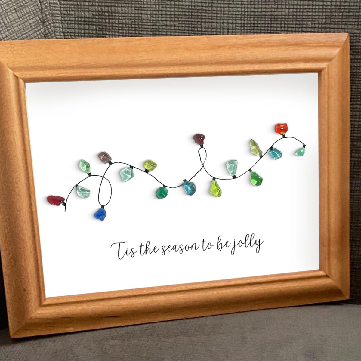 Christmas Light Bulbs Sea Glass Framed Art - image 0