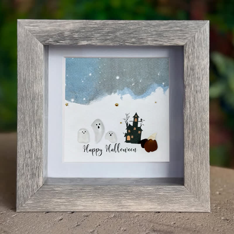 Halloween Ghost House Sea Glass Framed Art - image 2