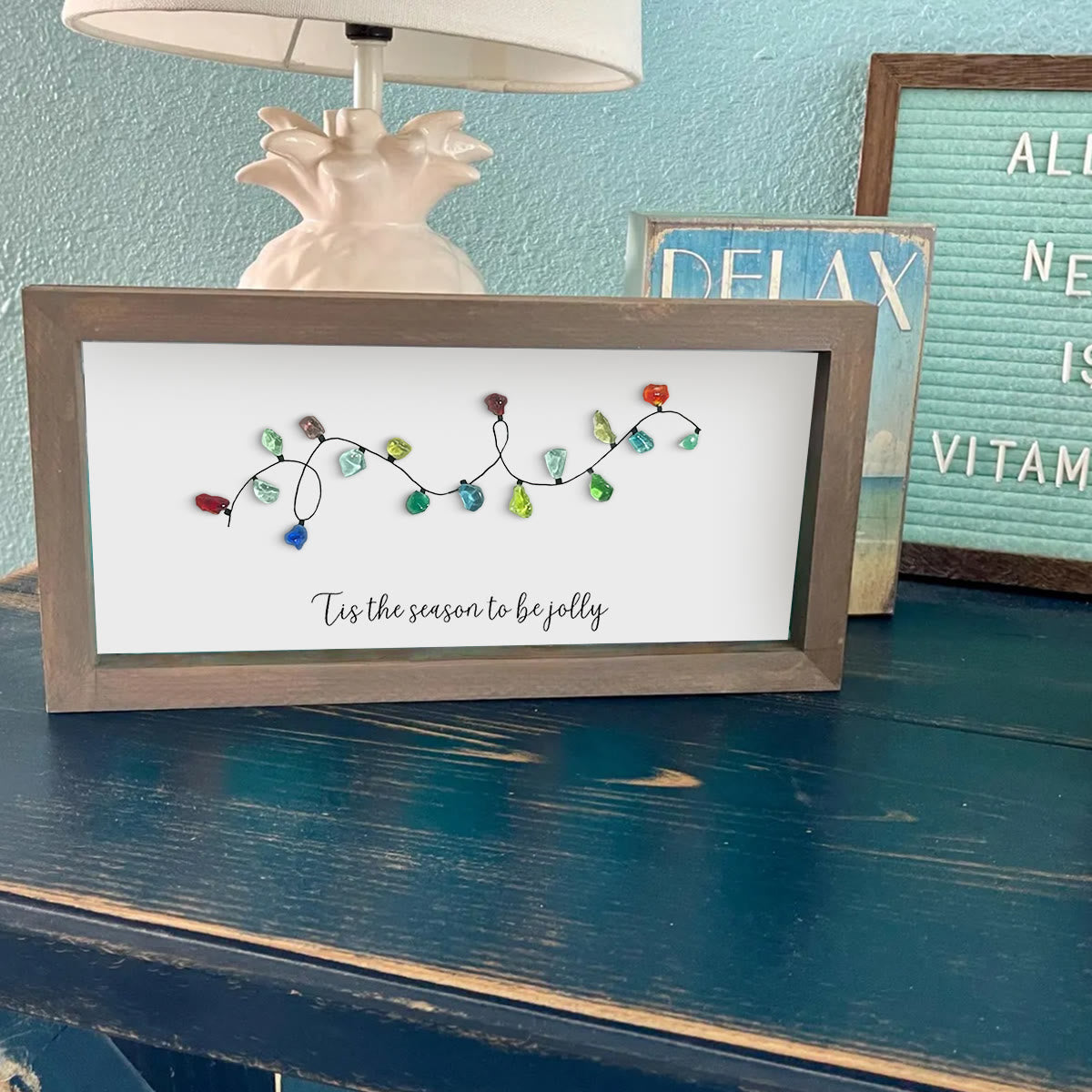 Christmas Light Bulbs Sea Glass Framed Art - image 2