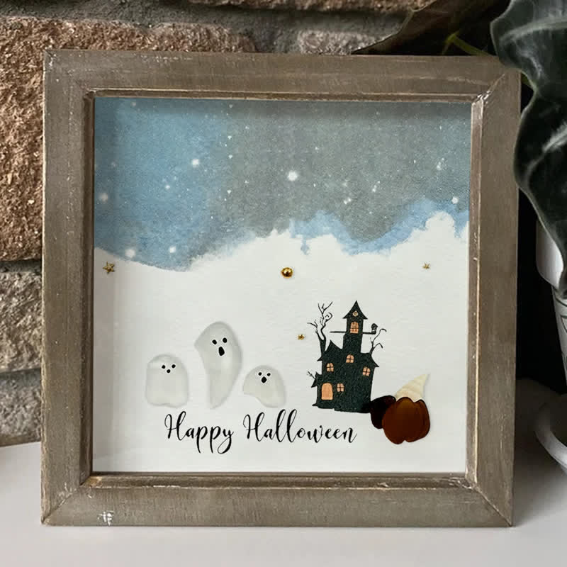 Halloween Ghost House Sea Glass Framed Art - image 3