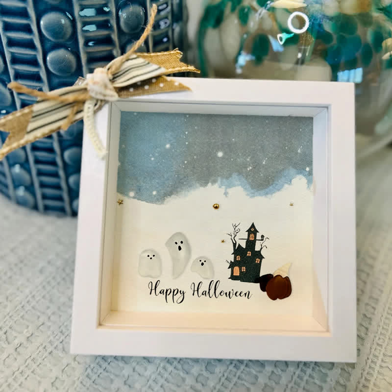 Halloween Ghost House Sea Glass Framed Art - image 4