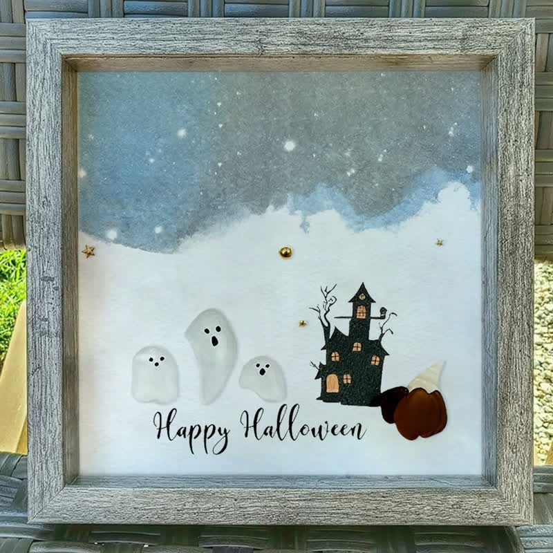 Halloween Ghost House Sea Glass Framed Art - image 0