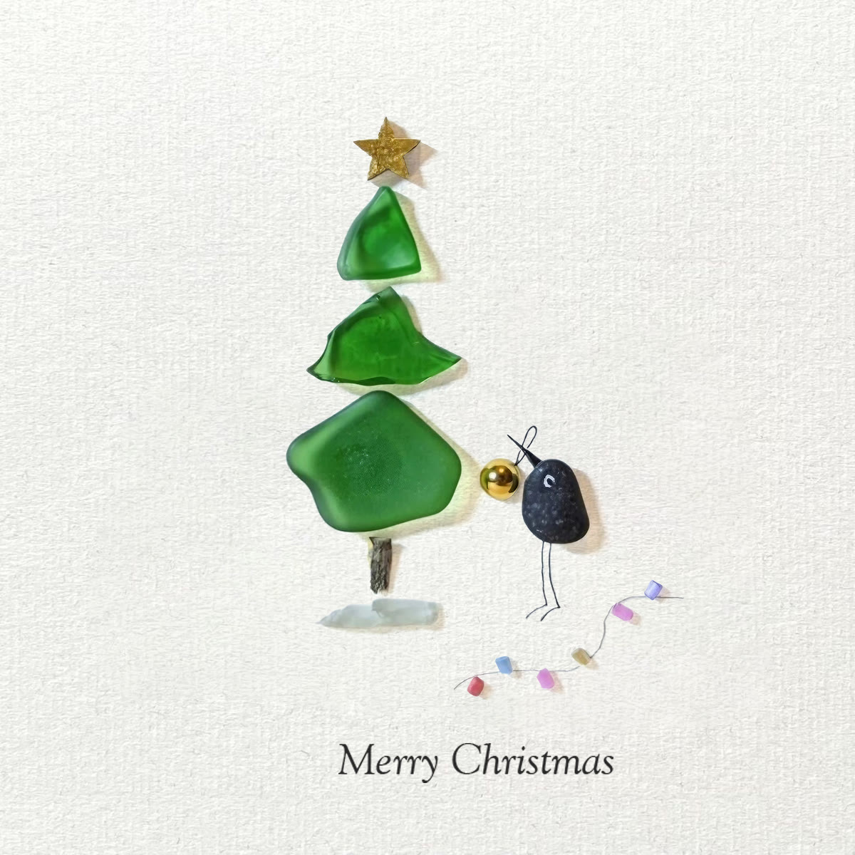 Christmas Tree Sea Glass Framed Art - Seaglass Card - 8" X 6" - image 1