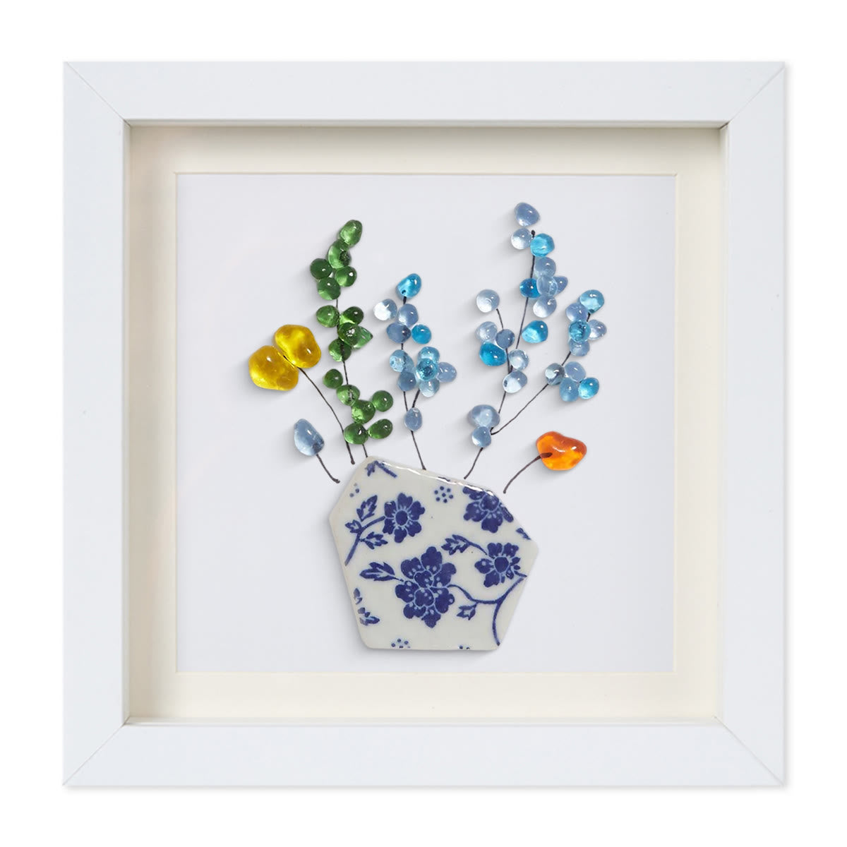 Colored Floral In Blue And White Vase Sea Glass Framed Art - image 12