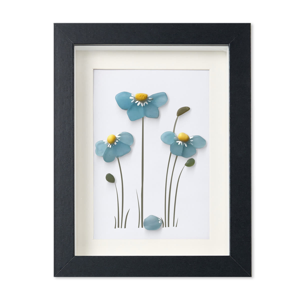 Blue Blossoming Flower Sea Glass Framed Art - Black - 8" X 6" - image 11