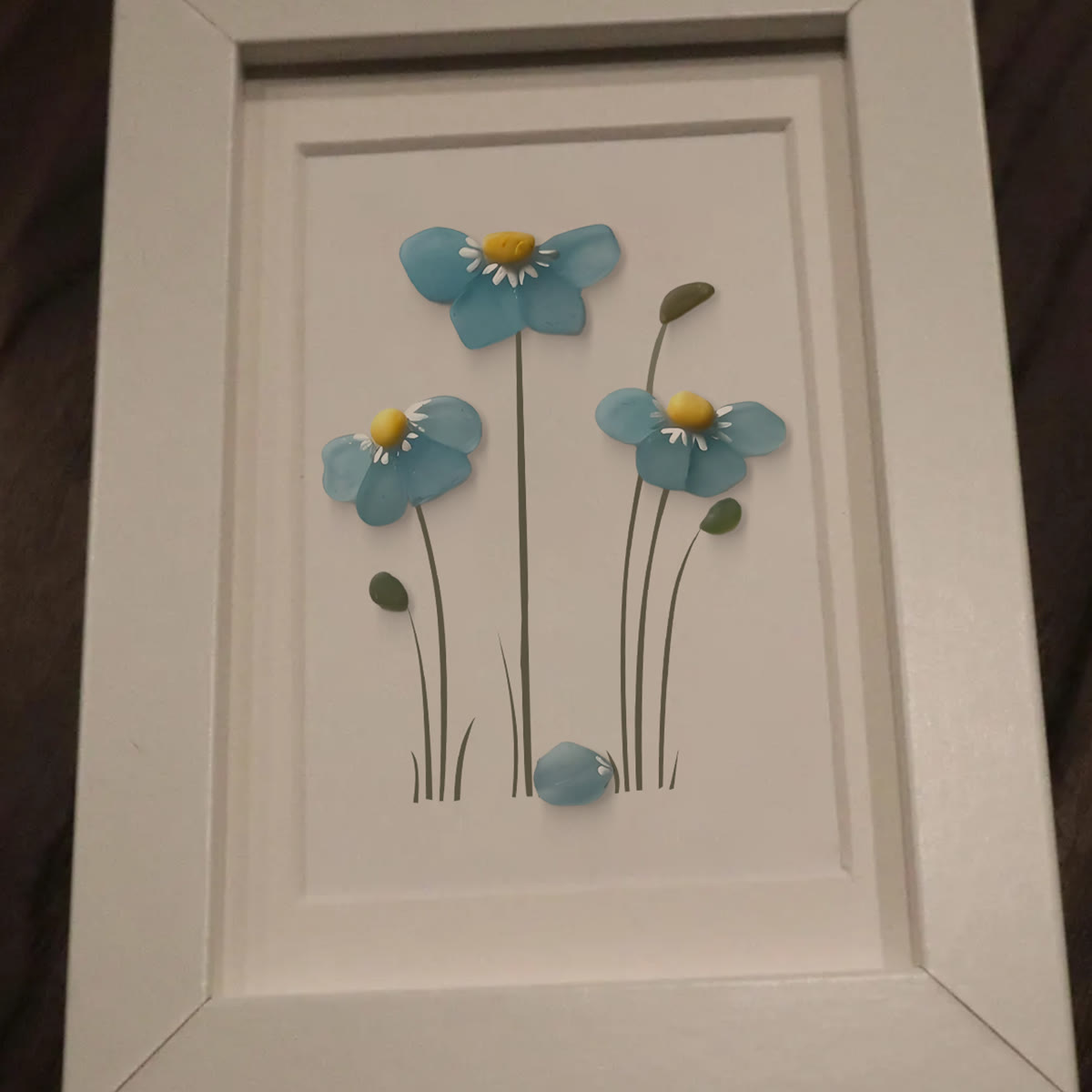 Blue Blossoming Flower Sea Glass Framed Art - image 8