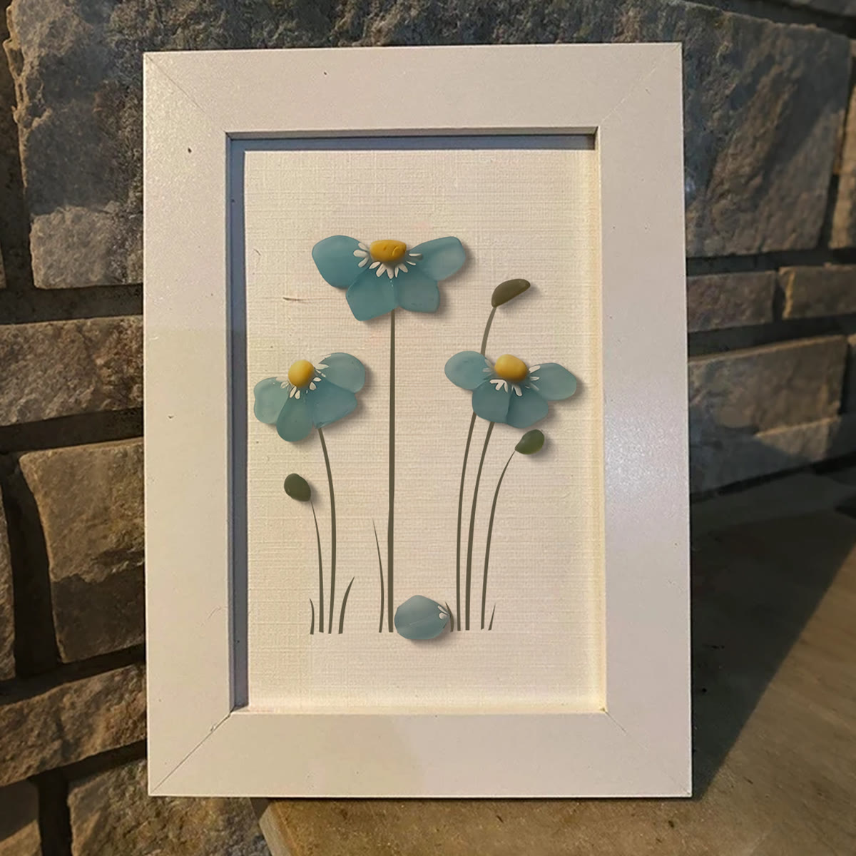 Blue Blossoming Flower Sea Glass Framed Art - image 7