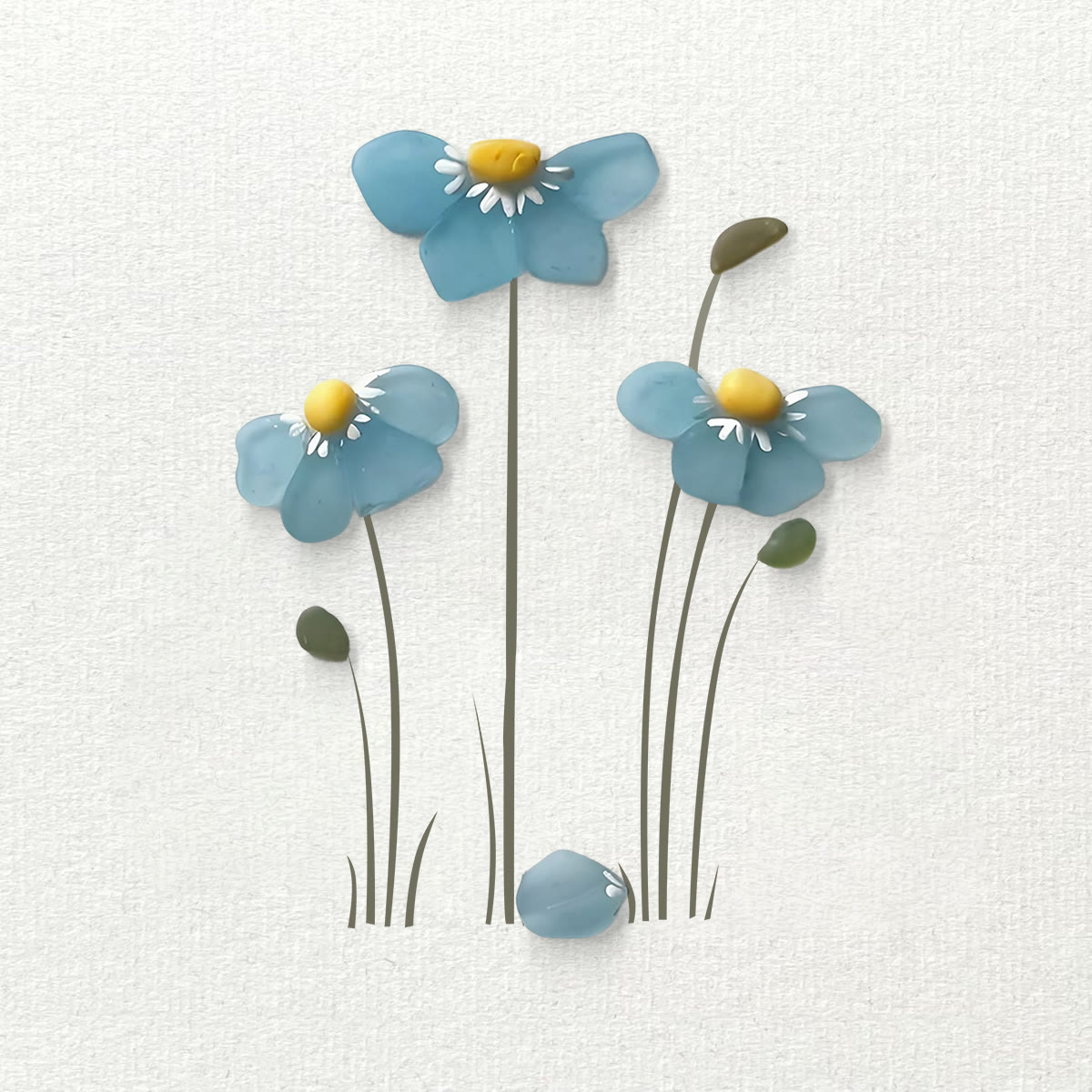 Blue Blossoming Flower Sea Glass Framed Art - Seaglass Card - 8" X 6" - image 1