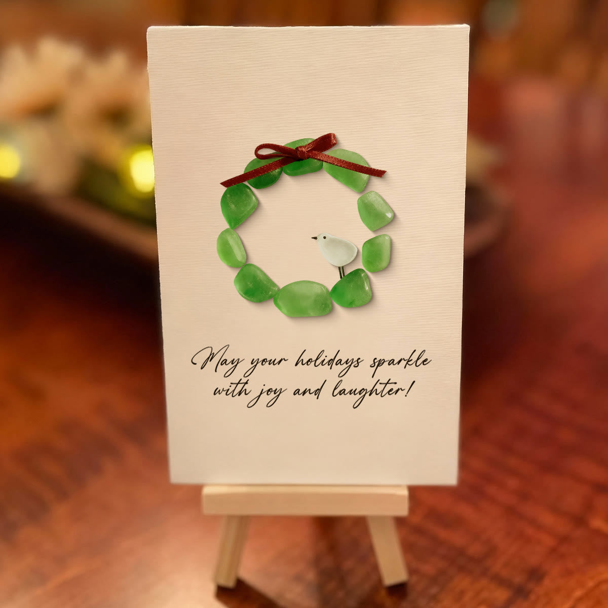 Christmas Wreath And Wreath Sea Glass Framed Art - Seaglass Card - 8" X 6" - image 1