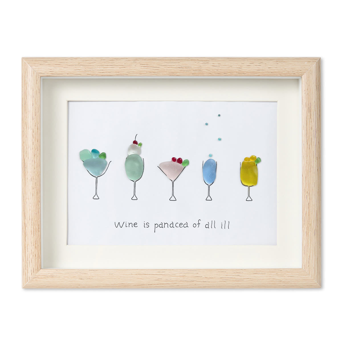 Wine is a panacea of all ill Sea Glass Framed Art - Oak - 6" X 8" - image 8