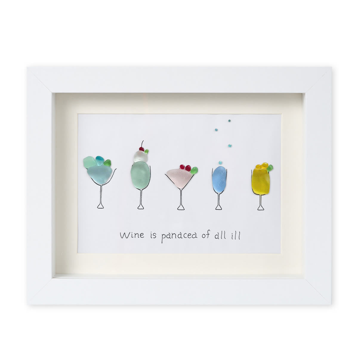 Wine is a panacea of all ill Sea Glass Framed Art - White - 6" X 8" - image 11