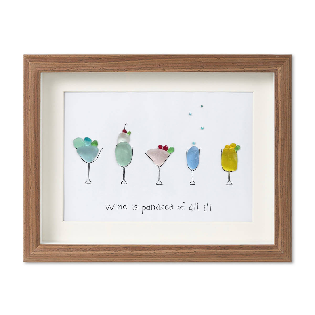 Wine is a panacea of all ill Sea Glass Framed Art - Walnut Brown - 6" X 8" - image 9
