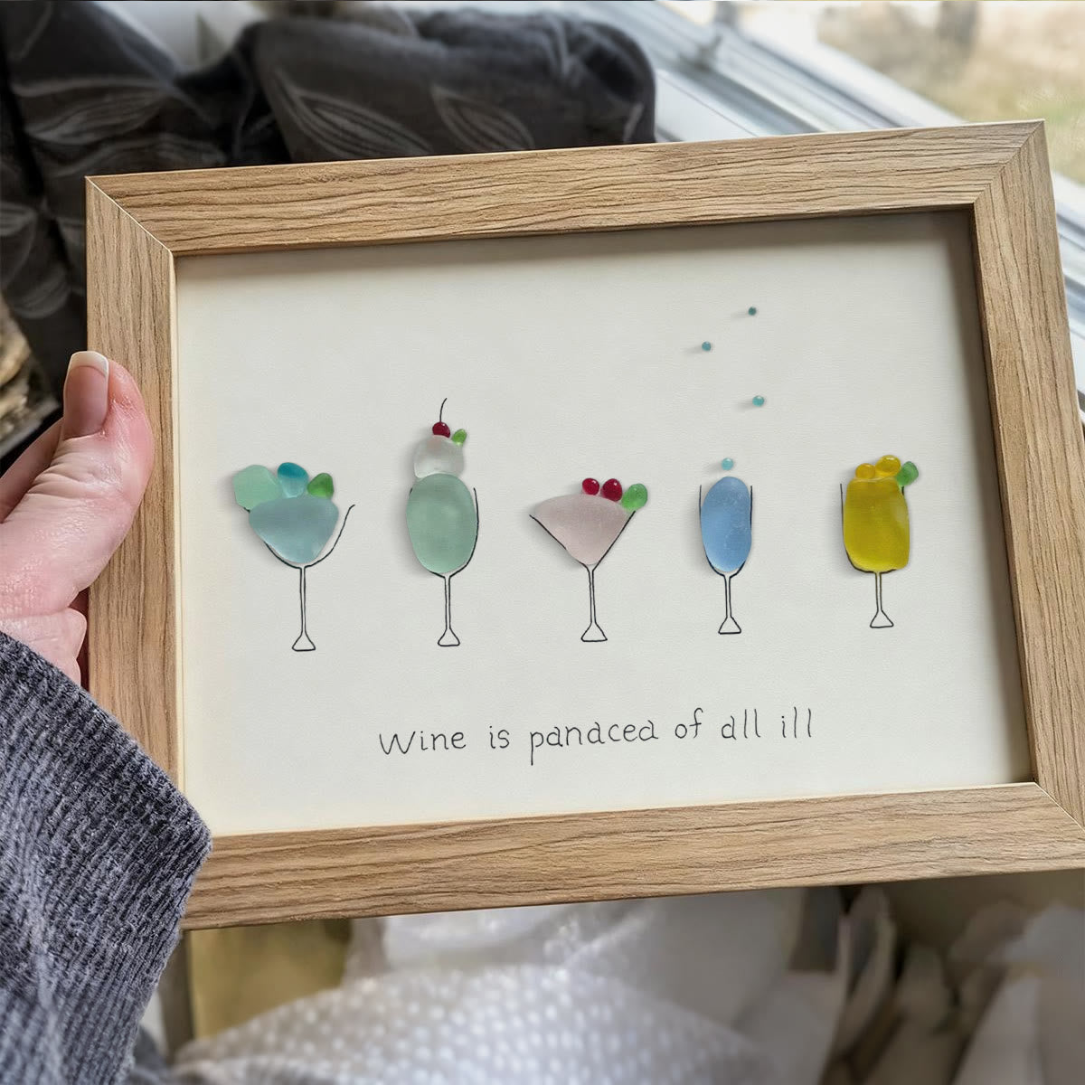 Wine is a panacea of all ill Sea Glass Framed Art - image 2