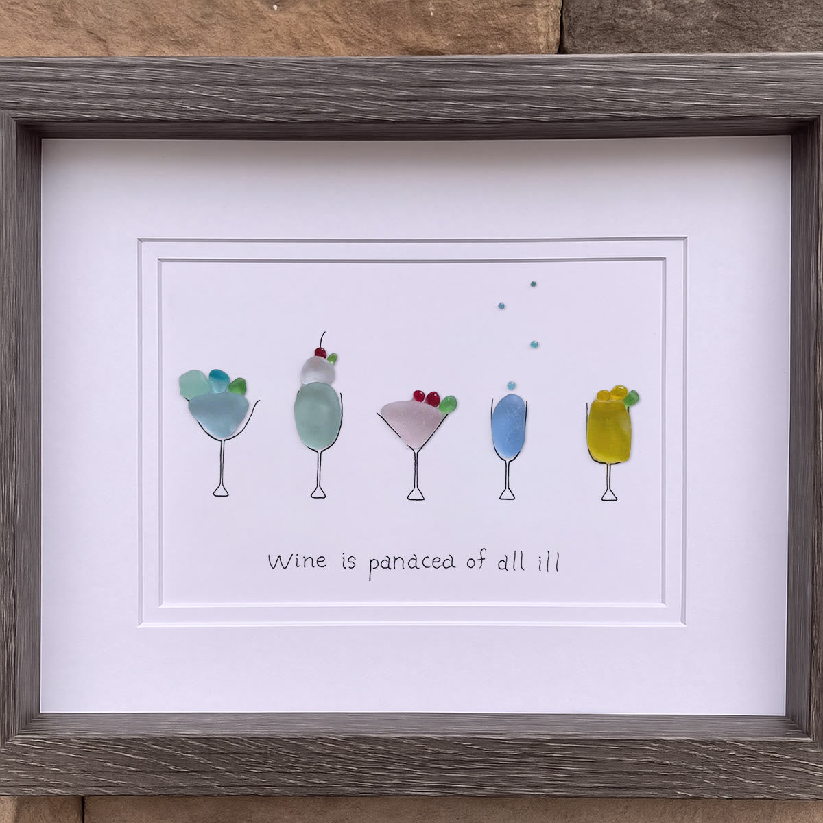 Wine is a panacea of all ill Sea Glass Framed Art - image 6