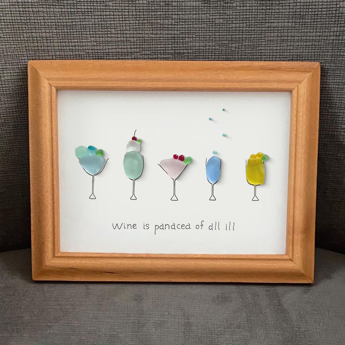 Wine is a panacea of all ill Sea Glass Framed Art - image 0