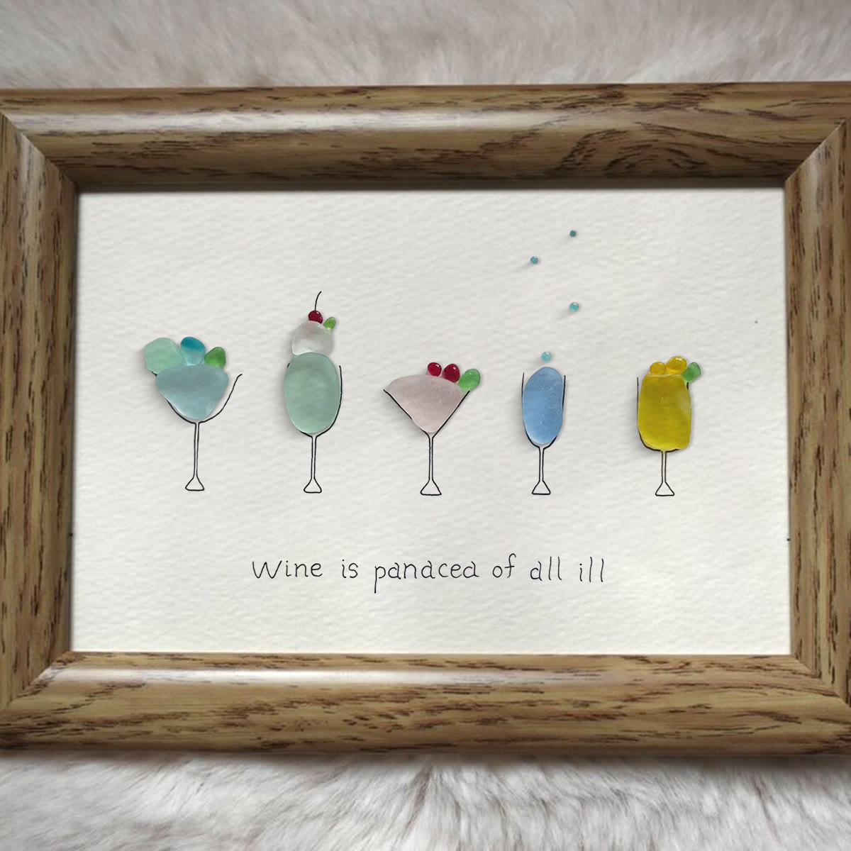 Wine is a panacea of all ill Sea Glass Framed Art - image 5