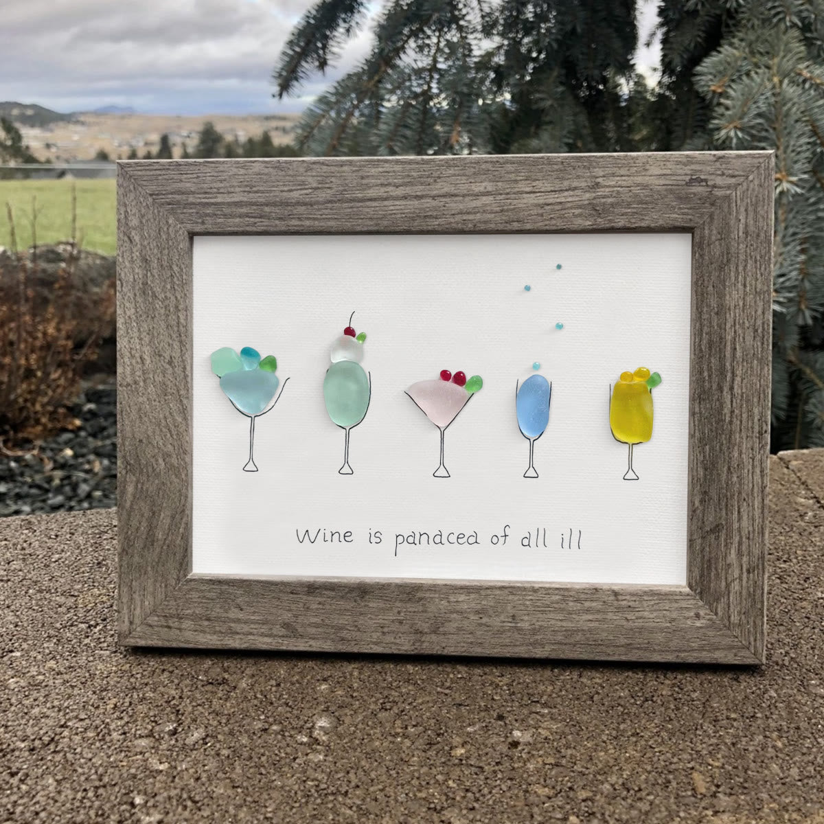 Wine is a panacea of all ill Sea Glass Framed Art - image 4