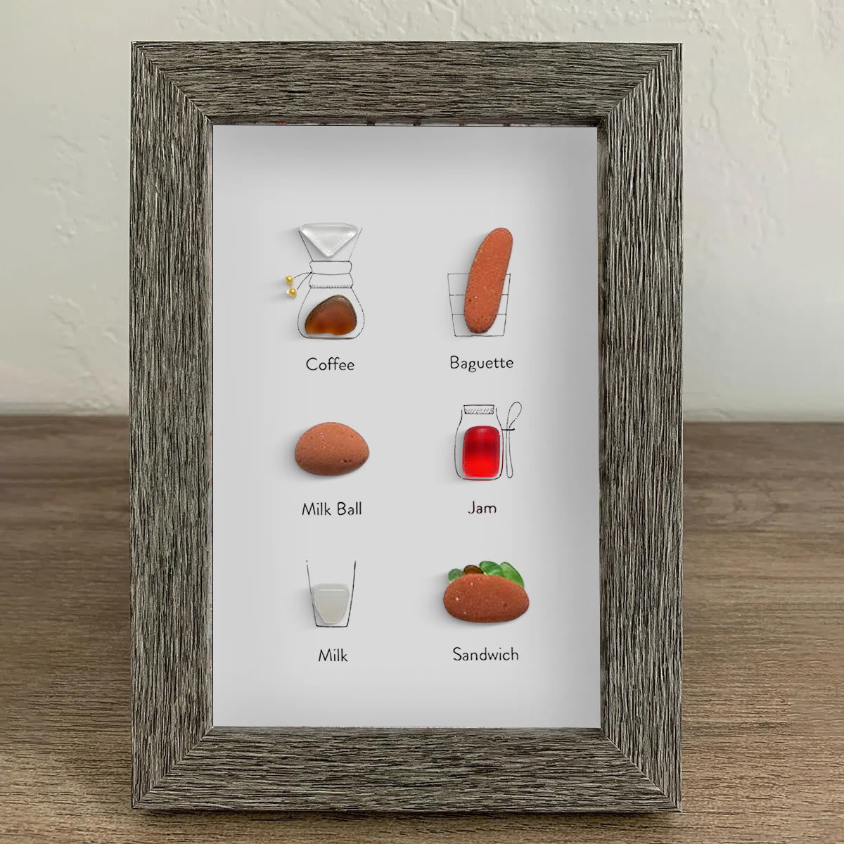 Breakfast Theme Bread Coffee Sea Glass Framed Art - image 0