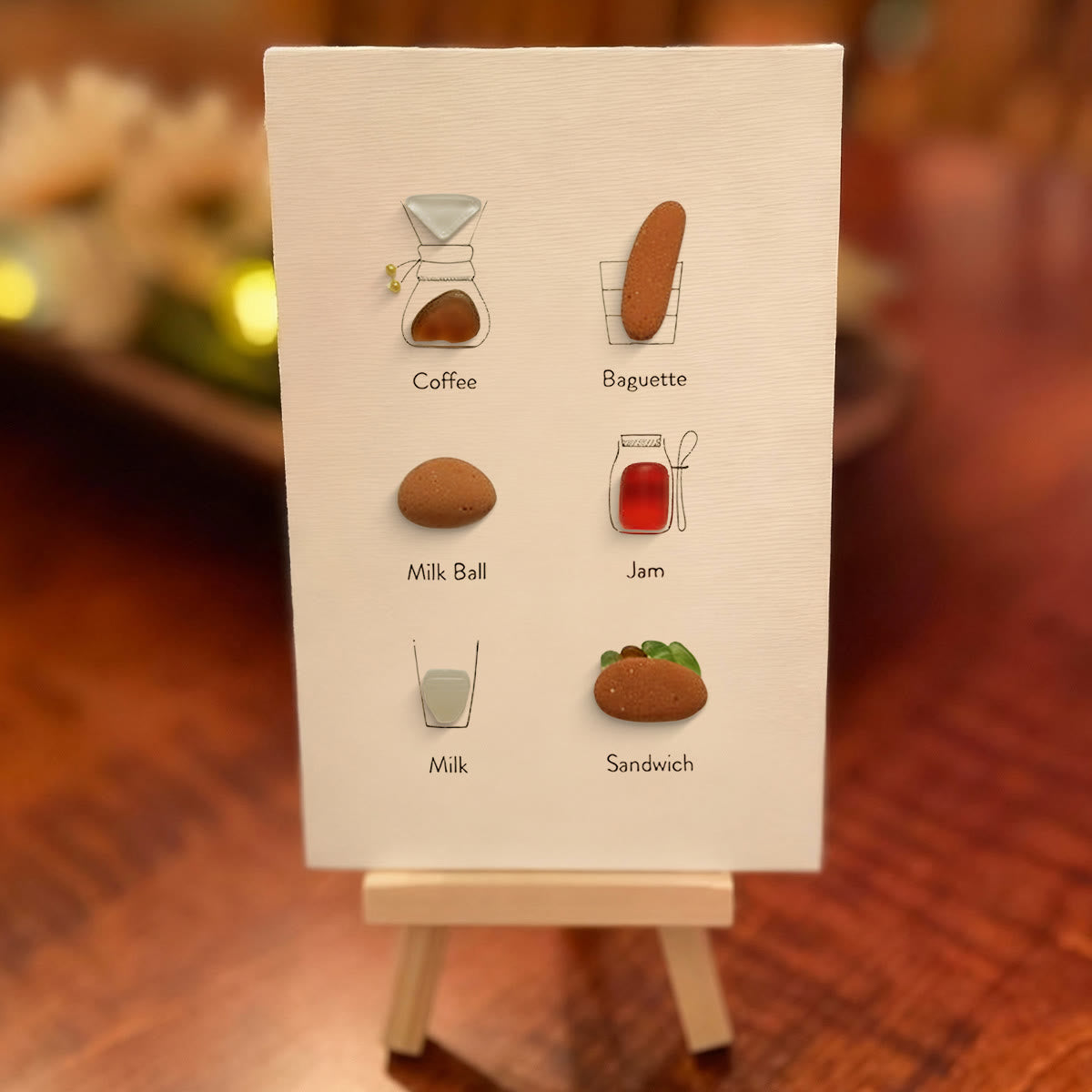 Breakfast Theme Bread Coffee Sea Glass Framed Art - Seaglass Card - 8" X 6" - image 1