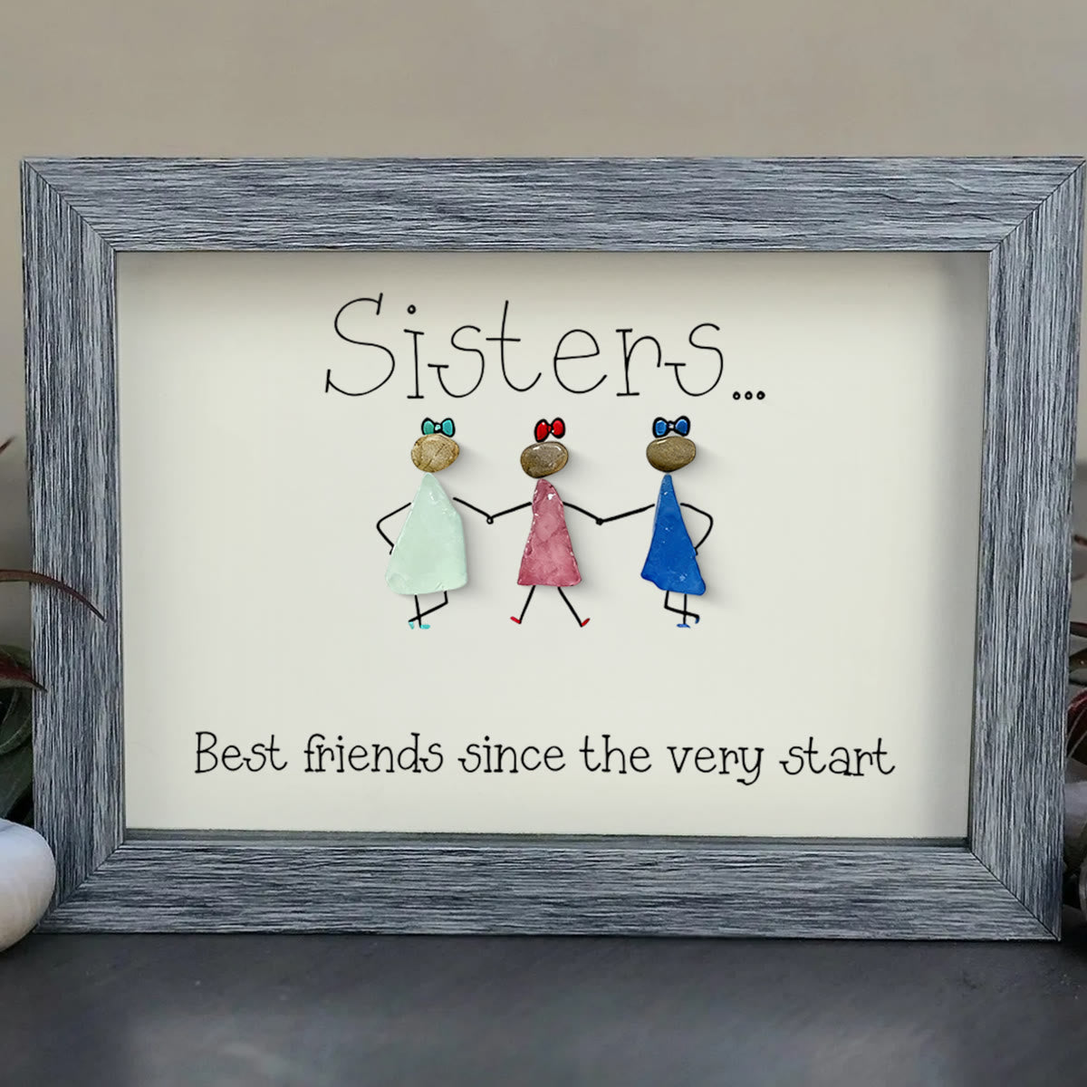 Sisters Are Best Friends Sea Glass Framed Art - image 0