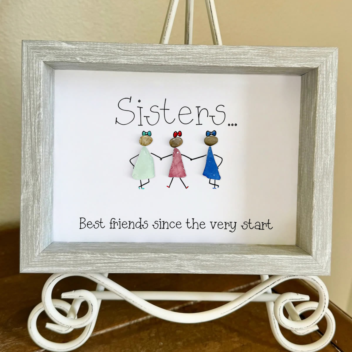 Sisters Are Best Friends Sea Glass Framed Art - image 4