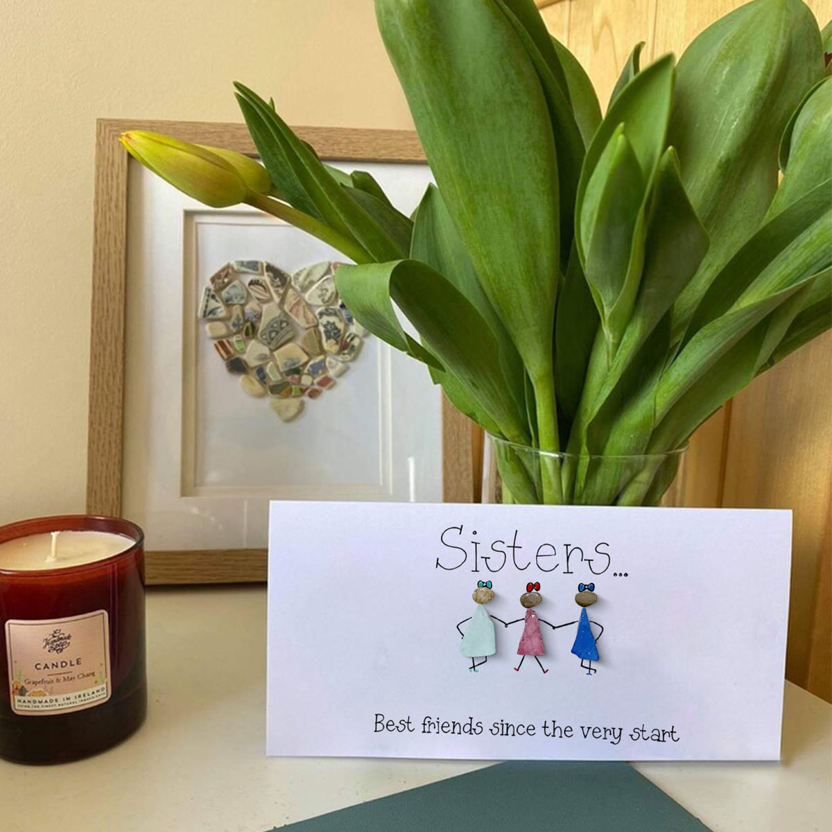 Sisters Are Best Friends Sea Glass Framed Art - Seaglass Card - 6" X 8" - image 1