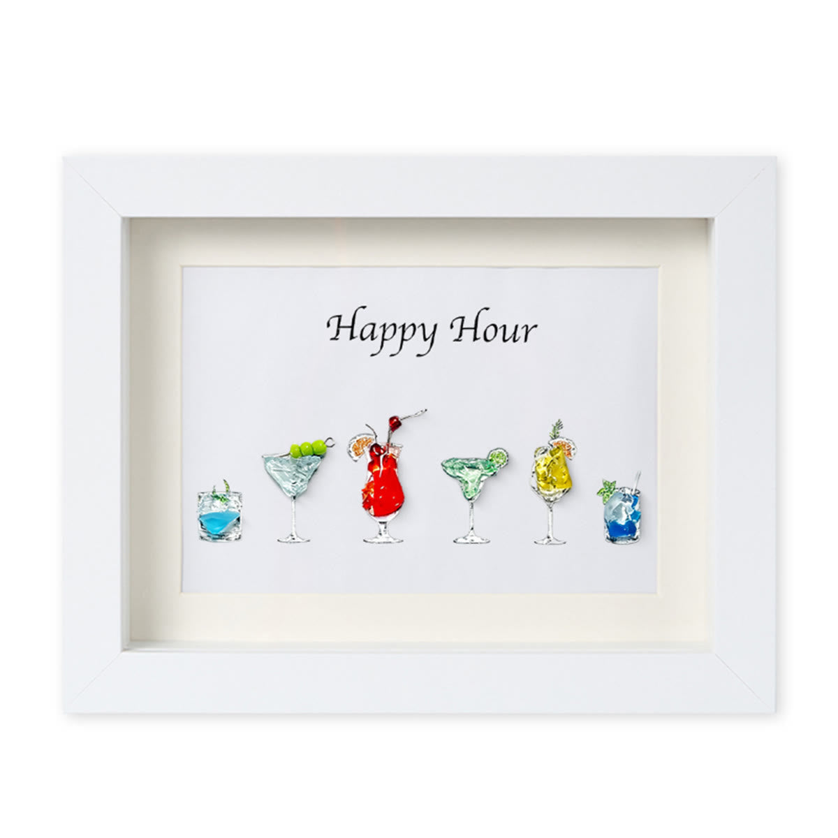 Happy Hour Cocktail Sea Glass Artwork Card With Frame - White - 6" X 8" - image 9